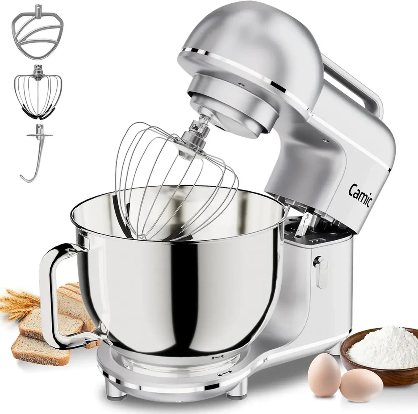Robot pâtissier Camic 2000W - 10 vitesses, bol inox 7L avec accessoires complets