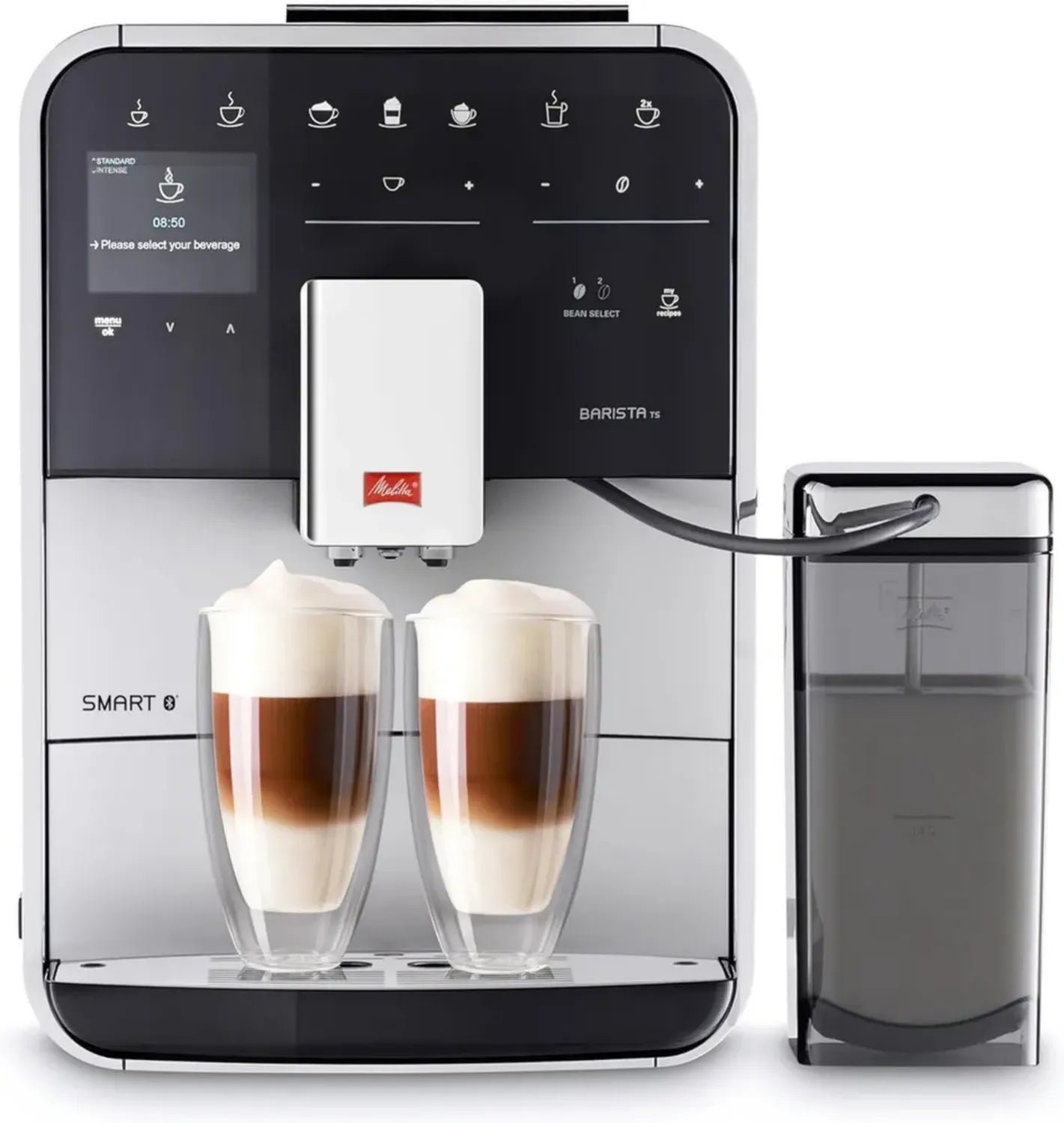 Machine à Café Automatique Melitta Barista TS Smart, Argent, avec Expresso et Boissons Chaudes, Système de Lait et Broyeur Silencieux, Connectivité Smartphone