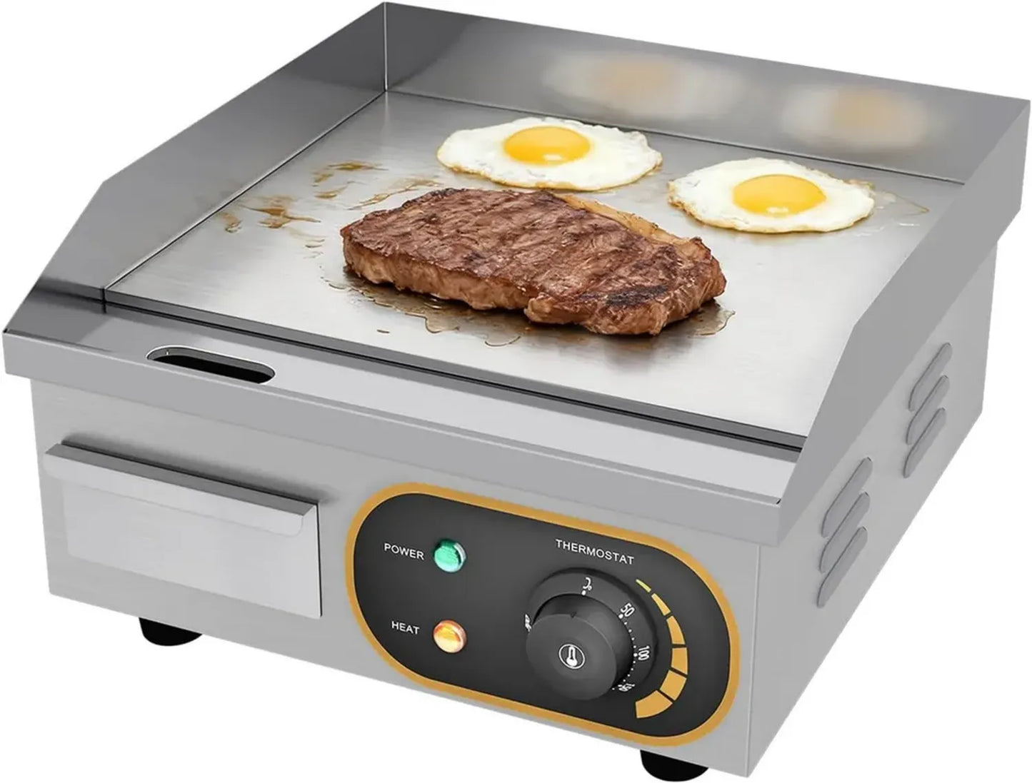 Gril Électrique Professionnel en Acier Inoxydable Lisse avec Protection 36x38x20 cm