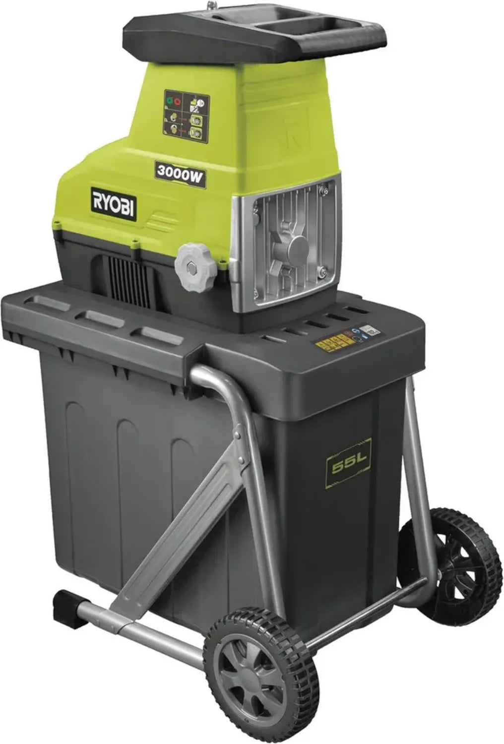 Électrobroyeur RYOBI 3000W RSH3045U – Branches, Haies, Déchets de Jardin – Paillage et Compost – 55L, Coupe 45 mm