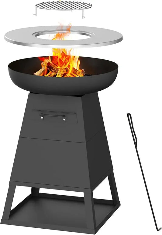 BALI OUTDOORS Brasero Extérieur avec Plancha Cheminée de Jardin en Bois